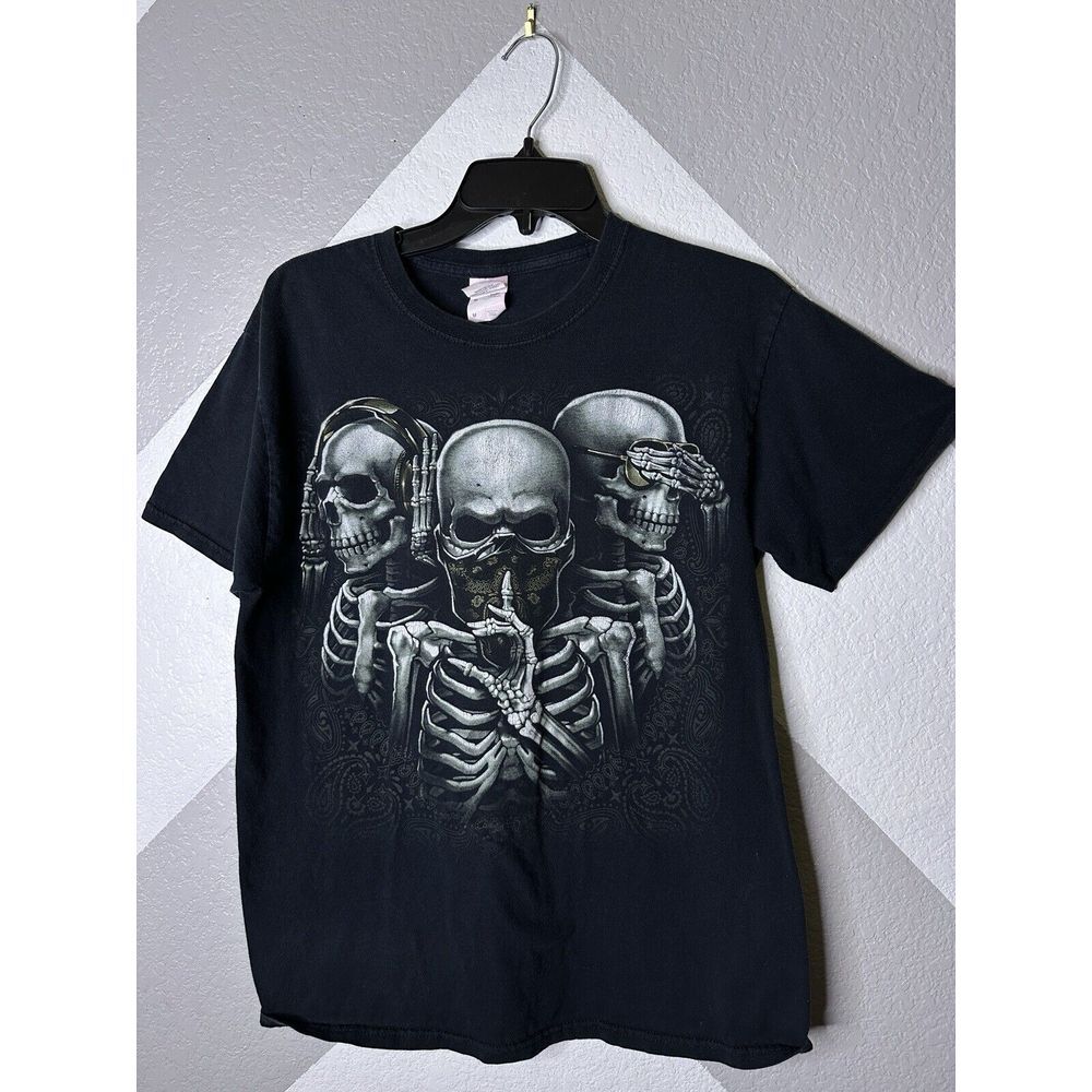 Vintage Fruit Of The Loom Speak No Evil See No Evil Hear No Evil Skelton Shirt M